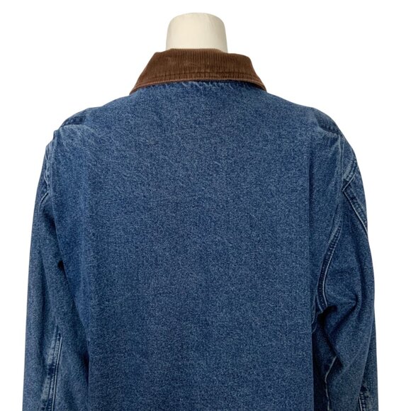 St. John's Bay Vintage Denim Barn Coat L Blue Button Front Pockets Chore Jacket - Picture 9 of 15
